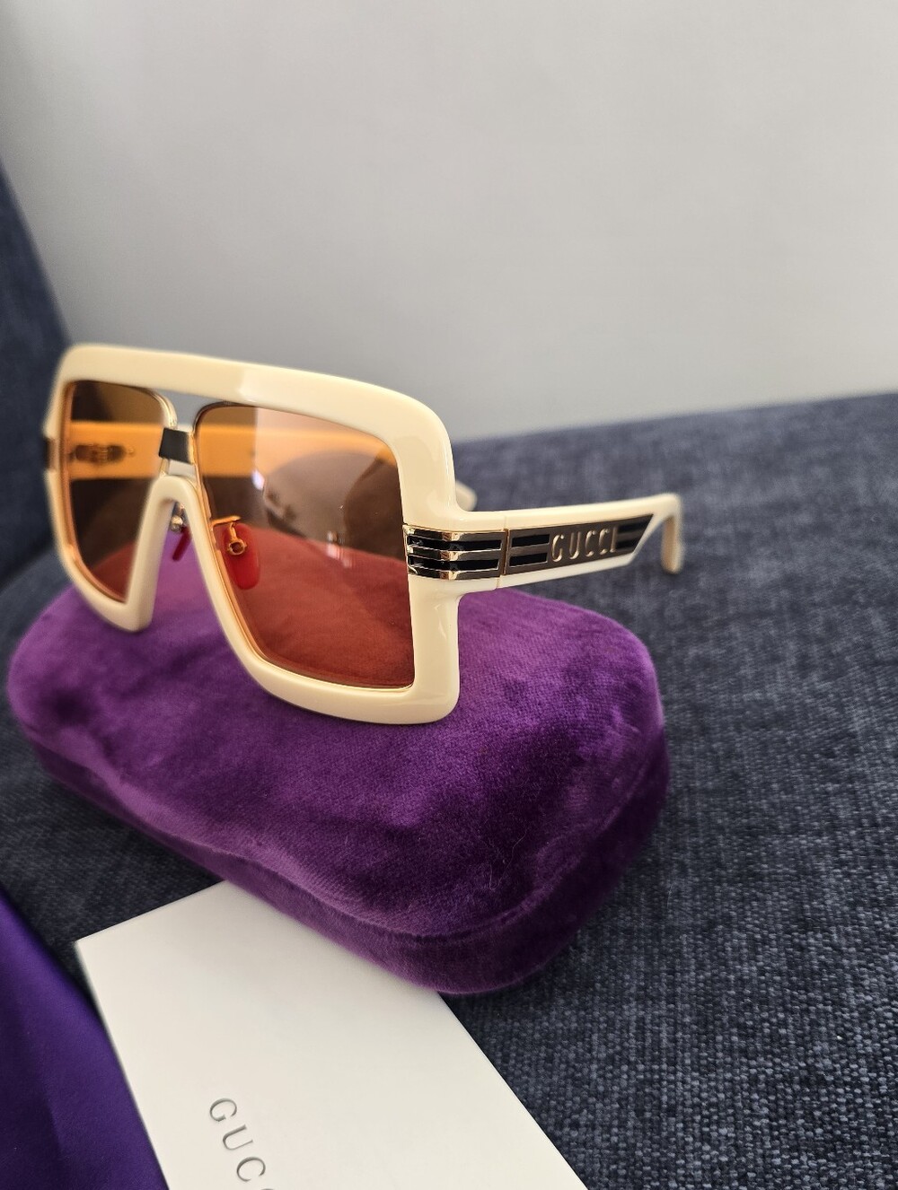Gucci Gg0900s Cream Oversized Aviator  Frame Sunglasses with Amber-Red Lenses